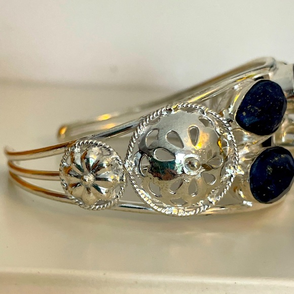 Blue Lapis Lazuli and Silver Cuff Bracelet - Picture 3 of 4